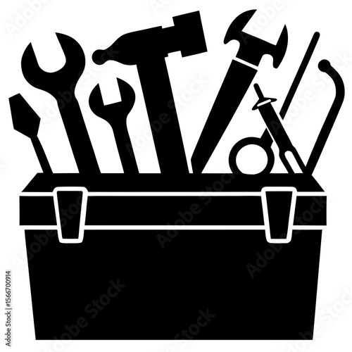 set of tools for construction isolated on silhouette  white background 
