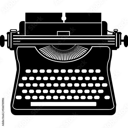vintage typewriter isolated on silhouette  white background