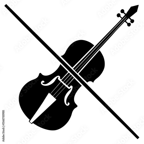 violin with bow isolated on silhouette white background 