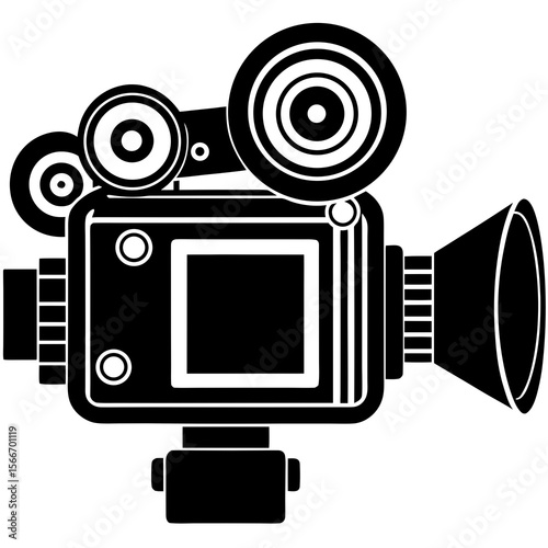 retro movie camera on silhouette white background 