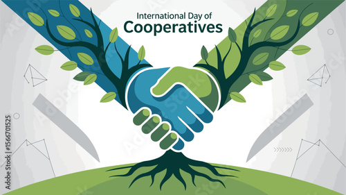 International Day of Cooperatives Handshake Tree Unity Illustration