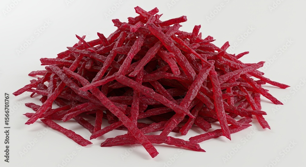 Fototapeta premium Pile of Dehydrated Beetroot Sticks on White Background