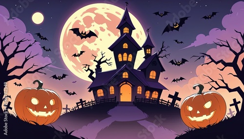 Haunted Halloween night scene with a spooky castle.