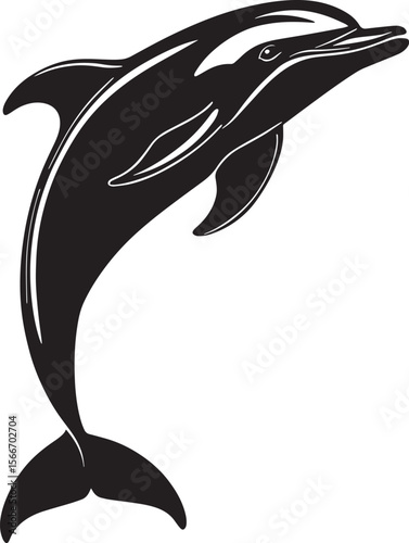 Dolphin Playing Leaping in the air, twisting or spinning, interacting with others. full length silhouette black vector illustration