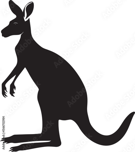 Kangaroo Stretching Front paws extended forward, back arched, tail extended behind. full length silhouette black vector illustration