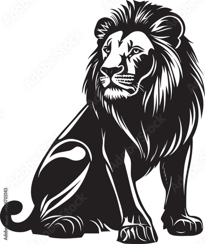 Lion Hunting Crouching, ears forward, eyes focused. full length silhouette black vector illustration