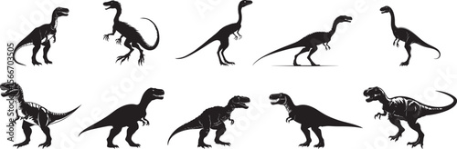 Giganotosaurus - A massive theropod with a muscular body, long tail, and powerful legs built for speed and strength. full length silhouette black vector illustration