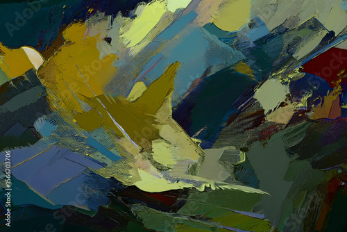 Modern Abstract Painting in a Cubist Style with Bold Brush Strokes