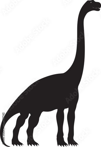 Diplodocus A long-necked quadrupedal dinosaur featuring an exceptionally long tail, slender body, and small head, full-length black silhouette vector illustration.