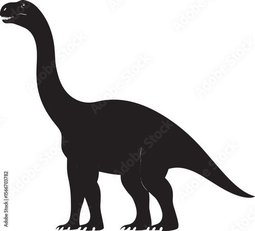 Apatosaurus - A large quadrupedal herbivore with a long neck, tail, and a short head. full length silhouette black vector illustration
