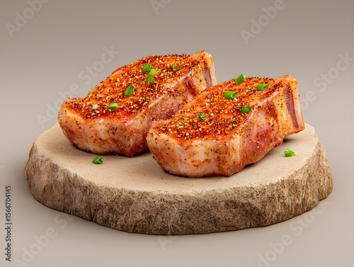 Grilling season savory pork chops preparation kitchen food photography rustic setting close-up culinary art