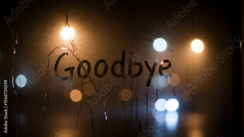 Goodbye Message on Foggy Window at Night - The word 