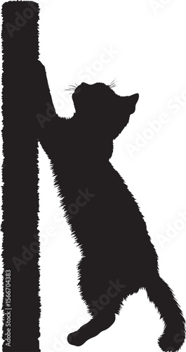 Scratching Post Silhouette A cat stretching up with claws extended on a vertical post. full length silhouette black vector illustration