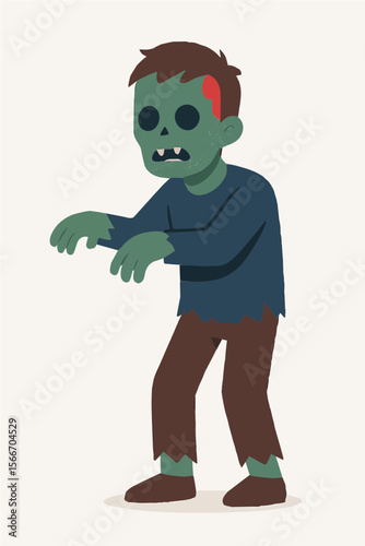 Flat Vector of a Scary Zombie in Tattered Clothes