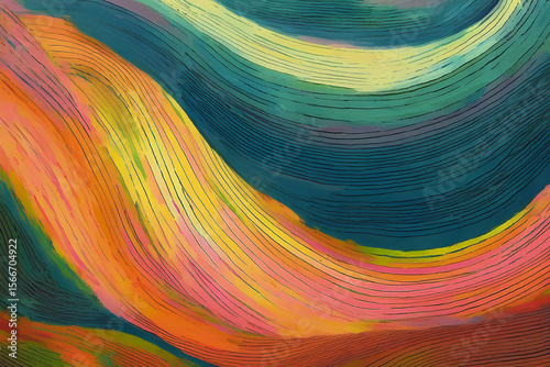 Vibrant and Flowing Abstract Landscape with Painterly Wave Texture