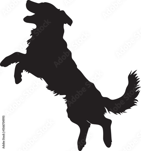 Jumping Dog full length silhouette black vector illustration