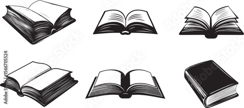 Book minimalistic icon clippart black vector illustration