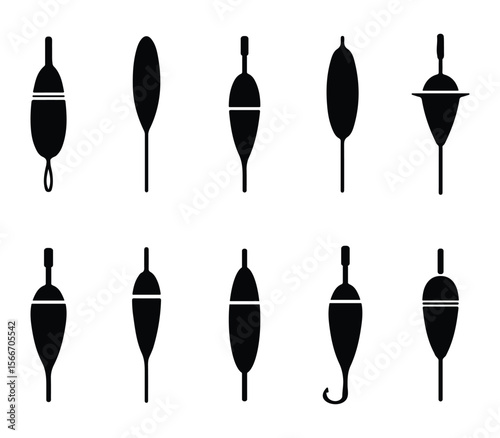 Collection of fishing float and bobbers icon for hobby themed projects.