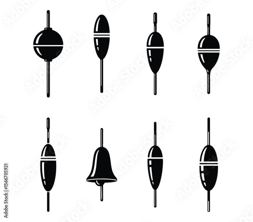 Fishing floats and bobbers vector set for outdoor adventure graphics.