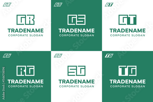 Letters GR RG GS SG GT TG Square and Dynamic Logo Set