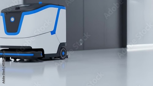 Automated Floor Cleaning Machine Moving in Modern Hallway