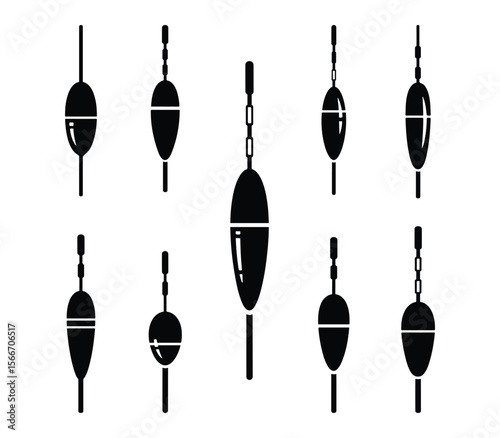 Set of fishing floats and bobbers on a white background for outdoor and fishing related designs.
