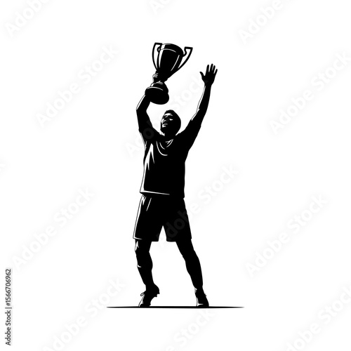 vector silhouette of a soccer player lifting the trophy after the championship