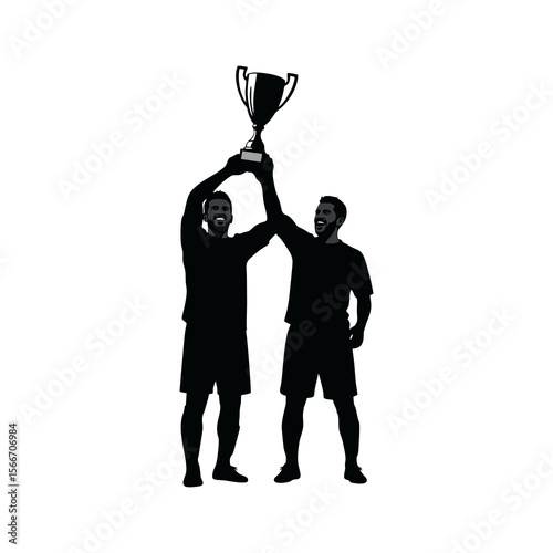 vector silhouette of a soccer player lifting the trophy after the championship