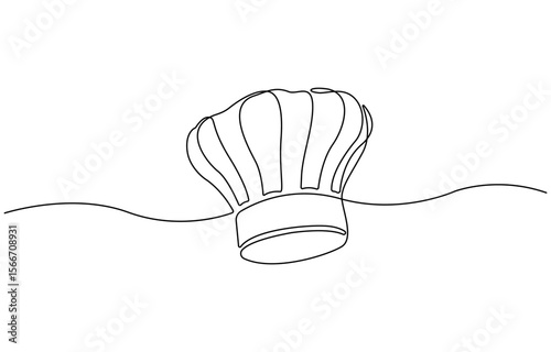 Continuous one line drawing of chef hat or cap. One line drawing illustration of hat chef, One single line drawing of chef hat or cap for restaurant vector graphic illustration.