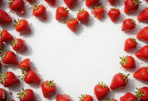 Strawberry isolated by white background . Heart shape strawberry frame on white background 