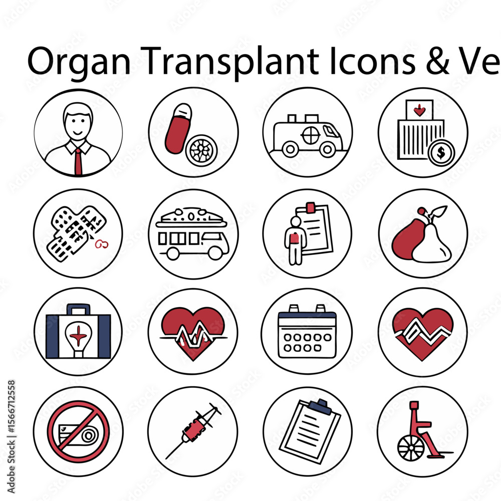 Fototapeta premium Organ Transplant Icons & Vector Set