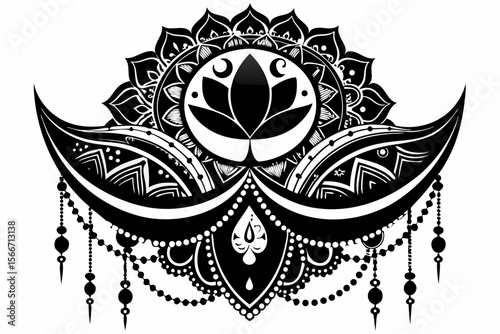 vector illustration of a crescent moon floral ornament