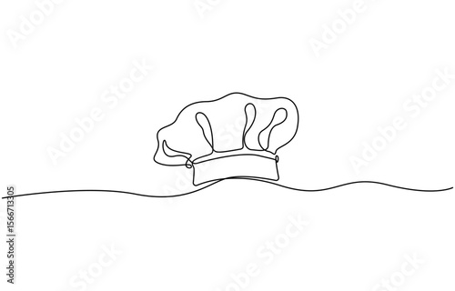Continuous one line drawing of chef hat or cap. One line drawing illustration of hat chef, One single line drawing of chef hat or cap for restaurant vector graphic illustration.