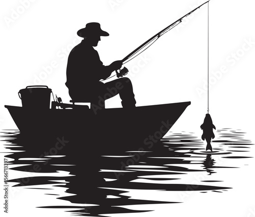 Black silhouette of a fisherman