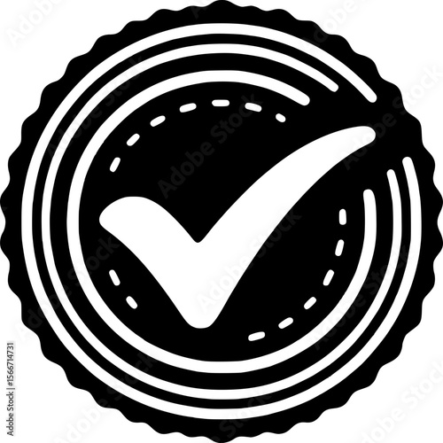 Approved Icon: A graphic representation of a checkmark emblem symbolizing verification, endorsement, and approval, ready for utilization in various design contexts.