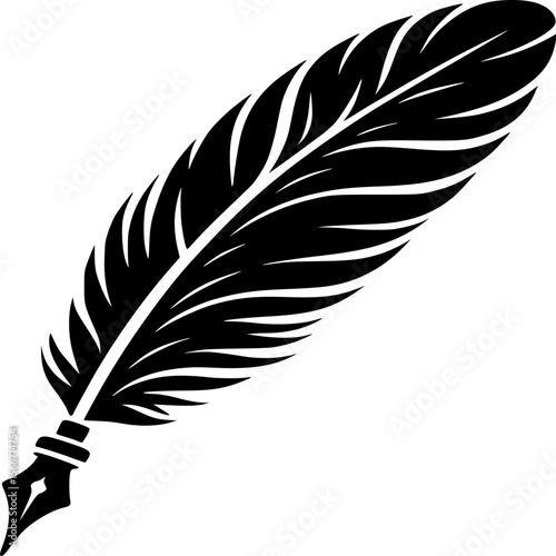 Ink Pen Feather Silhouette: An elegant quill pen silhouette against a stark background, embodying concepts of writing, creativity, and communication in a clean, minimalist style.