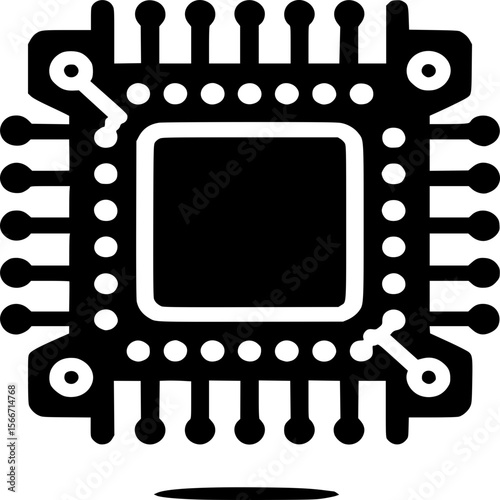 Microchip Icon: A minimalist graphic illustration of a microchip, embodying technology, innovation, and digital connectivity in a sleek design.