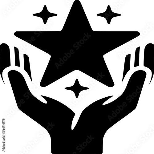 Hand Holding Star: A simple graphic representation shows two hands gently cradling a shining star, symbolizing aspiration, recognition, and the embodiment of dreams. 