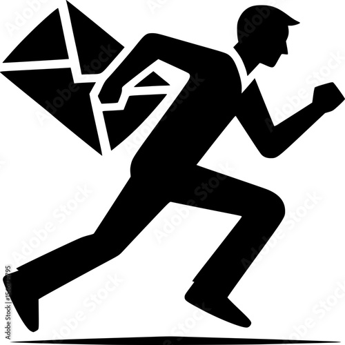Swift Delivery Icon: A stylized silhouette of a person sprinting, clutching a large envelope, conveys the rapid and reliable nature of the postal service or message delivery. 