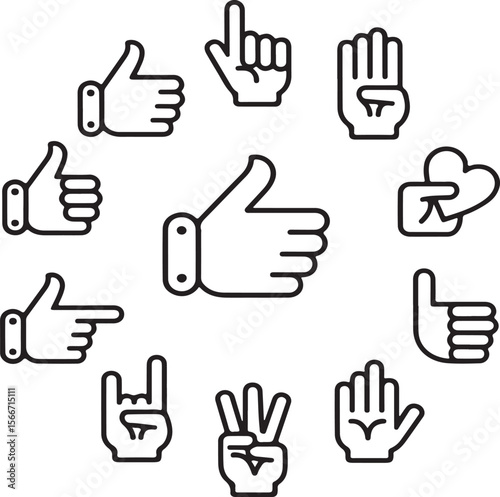 Various hand gestures and signals depicted in a simple line art style