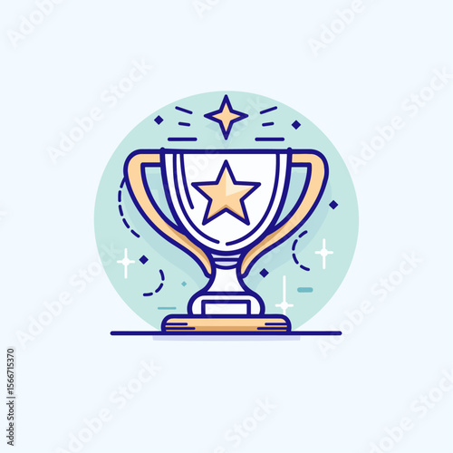 Trophy with Star Colored Line Icon – Vector Illustration for Success, Leadership, Career Goals, Rewards, and Excellence in Business or Education