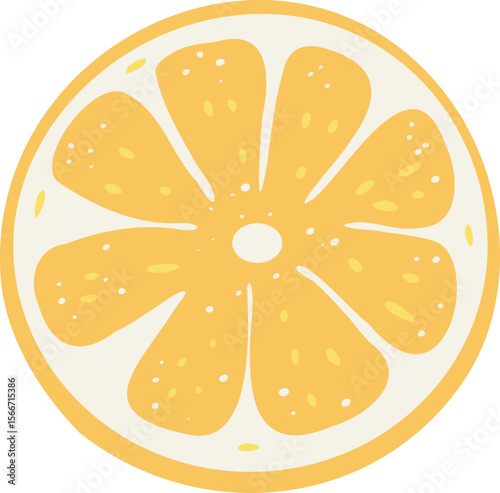 Lemon slice drawing - flat citrus vector illustration. Hand-drawn feel with a simple circular shape, ideal for icons, food clipart, nature visuals, and organic-themed layouts