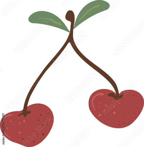 Cherry vector icon - red berry fruit illustration with two cherries. Organic product labels, and fresh fruit concepts. Isolated on white background for easy use as icons or clipart