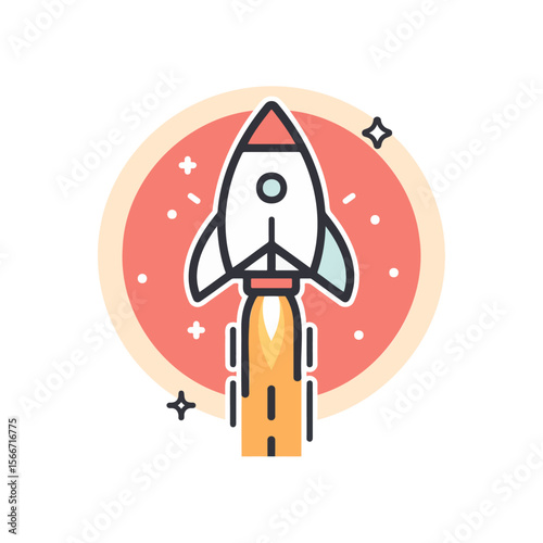 Rocket Launch For Startup Growth Line Colored Icon – Minimal Vector Symbol for Startup Growth, Innovation, Creative Ideas, and Business Takeoff Concepts