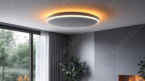 modern living room ceiling light with cozy fireplace and natural light