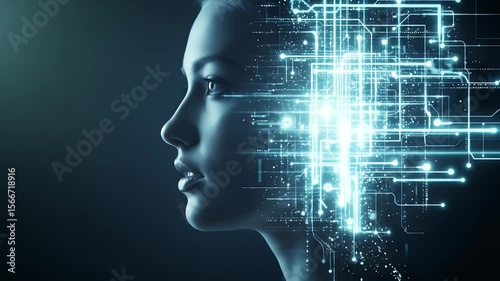 Womans Profile with Glowing Circuitry Digital Integration