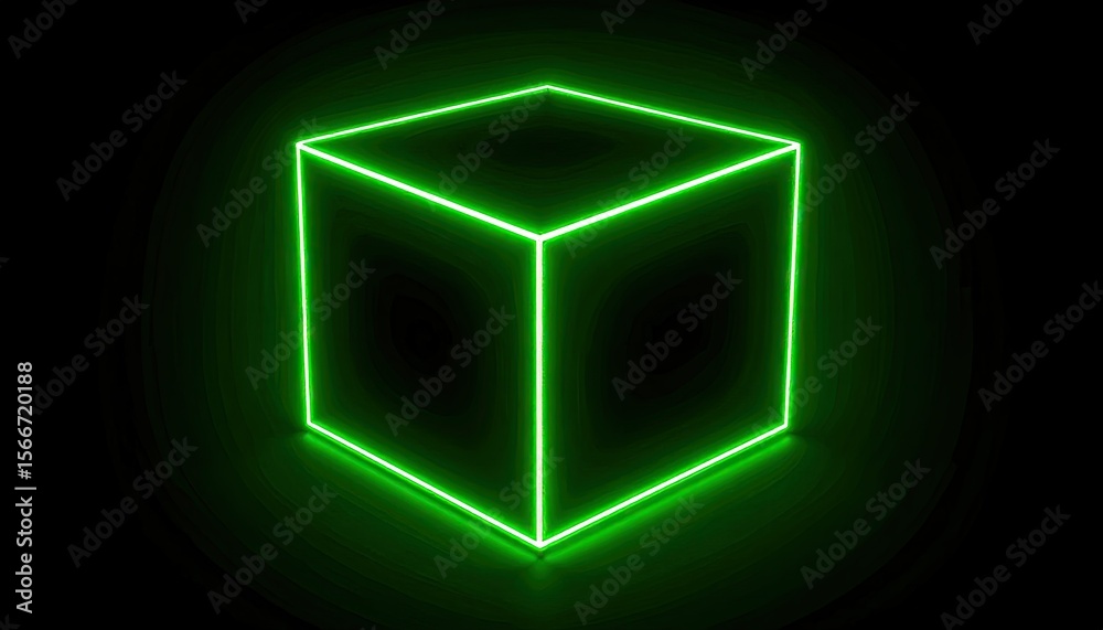 Glowing Neon Green Cube Outline Against a Deep Black Background Glowing Neon Green Cube Outline Against a Deep Black Background