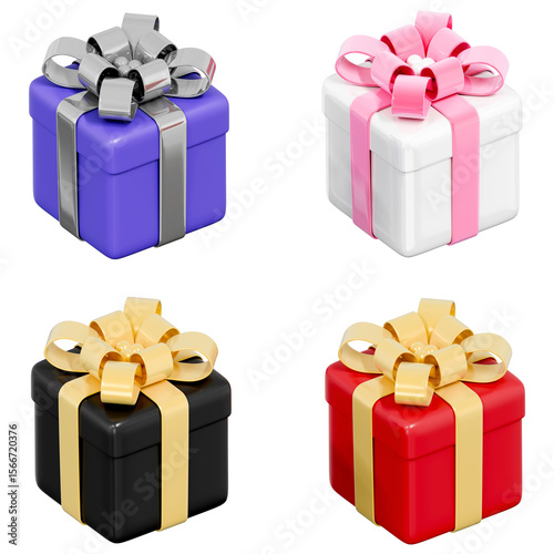 컬러풀 리본 선물 상자 3D 일러스트 세 / Colorful Ribbon Gift Box Set 3D Illustration
