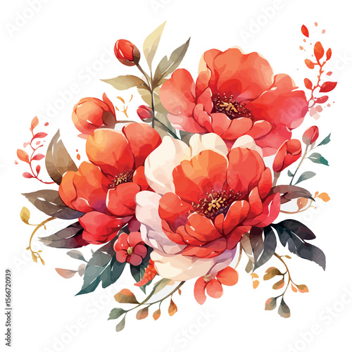 A beautiful bouquet of red roses and poppies, a vibrant illustration of nature's floral artistry