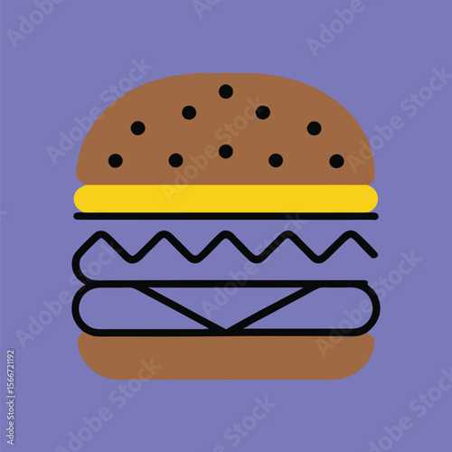 Hamburger: Hamburger vector art illustration. hamburger vector icon. Delicious vector art depicting a classic hamburger with layers of meat, cheese, fresh vegetables. vector illustration fast food.